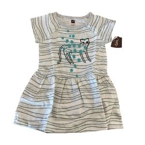 NWT Tea Collection Tiger Raglan Skirted Baby Dress Gray Size 12-18 Months